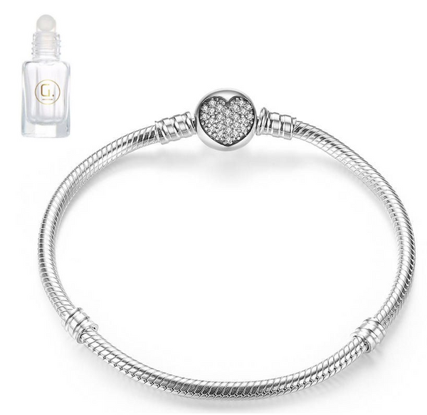 Silver Heart Clasp Snake Chain Bracelet & 3ml Grandeur Perfume