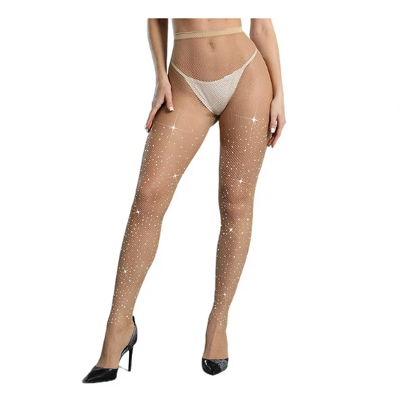 2 x Rhinestone Decorated Fishnet Stockings (Nude Color)