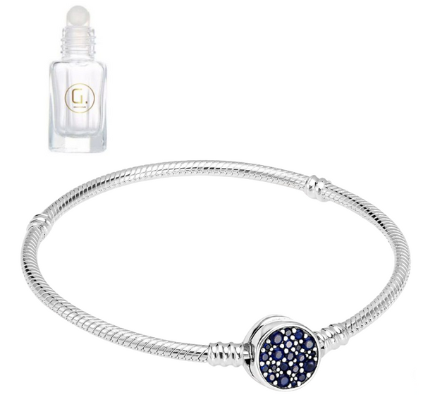 Sparkling Blue Circle Clasp Snake Chain Bracelet and 3ml Grandeur Perfume