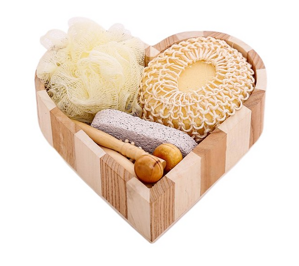 Wooden Heart Shaped Exfoliating Body Scrubs and Massage