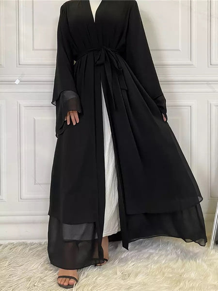 Double Layered Chiffon Abaya (Black)