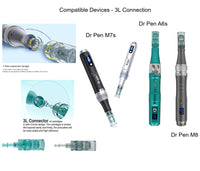 The Dr Pen M7s device is compatible with the same microneedling cartridges used by the Dr Pen M8 and Dr Pen A6s models.