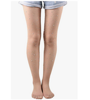 2 x Rhinestone Decorated Fishnet Stockings (Nude Color)