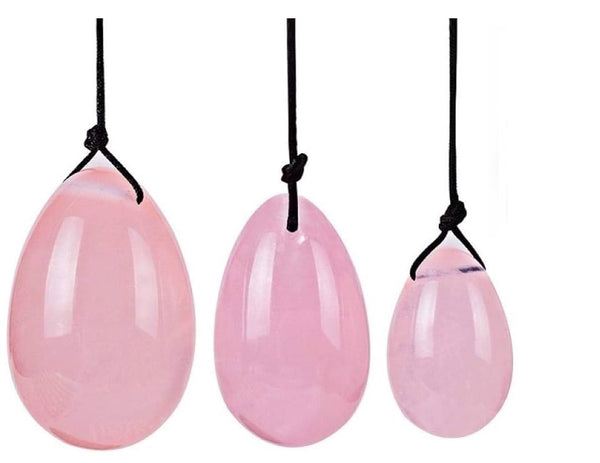 3 x Authentic Rose Quartz Yoni Eggs with Strings