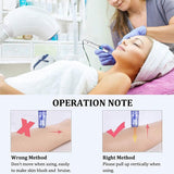 Woman receiving a cosmetic procedure with an instructor, accompanied by 'Operation Note' instructions on correct vs. incorrect application methods.