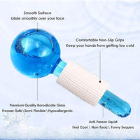 Features of blue glitter face ice globes for professional use