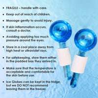 Blue ice globes with safety instructions 