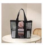 Black mesh tote beach bag for summer