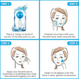 Step-by-step guide for using a facial ice globes with illustrations and text.