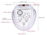 Vacuum therapy machine with labeled parts and dimensions on a white background