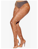 2 x Rhinestone Decorated Fishnet Stockings (Nude Color)