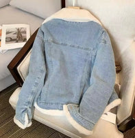 Short Oversized Denim Jacket - Sherpa Lined