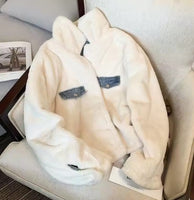 Short Oversized Denim Jacket - Sherpa Lined