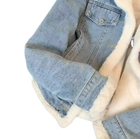 Short Oversized Denim Jacket - Sherpa Lined