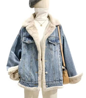 Short Oversized Denim Jacket - Sherpa Lined