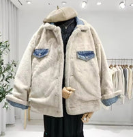 Short Oversized Denim Jacket - Sherpa Lined