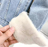 Short Oversized Denim Jacket - Sherpa Lined