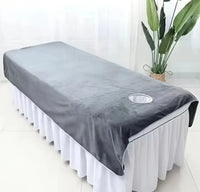 Gray massage table cover. Microfibre Flat bed sheet with respiratory hole for massage beds