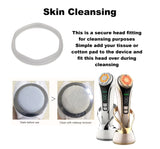 Skin cleansing device with head fitting and instructions on a white background