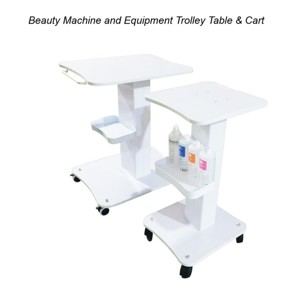 Grandeur Global spa salon beauty equipment trolley cart. White beauty machine and equipment trolley table cart. Spa salon trolley table for machines and equipment.