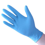 Blue nitrile powder-free glove designed for medical use, featuring a textured surface and a smooth interior finish.